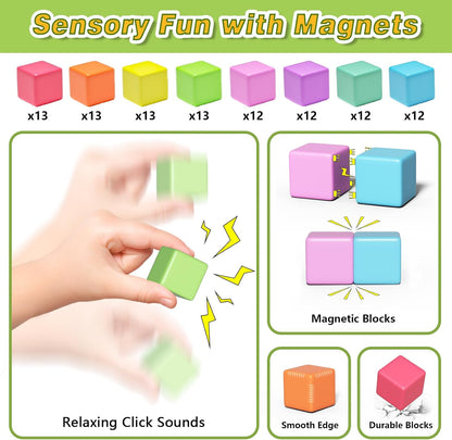 Apluses 45PCS Magnetic Blocks - Transparent Magnet Cubes, Toddler Building Blocks, Sensory Autism Gifts for Kids Ages 3+, Preschool Travel Toys for 3-5 Year Old Boys and Girls
