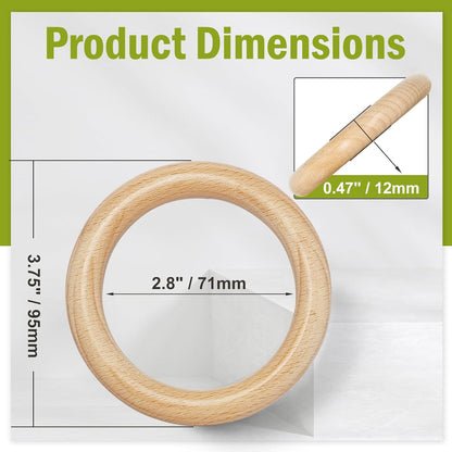 FoDau770 5pcs Natural Beech Wooden Rings, Unfinished Solid Wood Rings Heavy Duty Wood Circles, Macrame Craft Circles for Party, Home Decor & DIY Making - Outer Diameter: 3 Inch