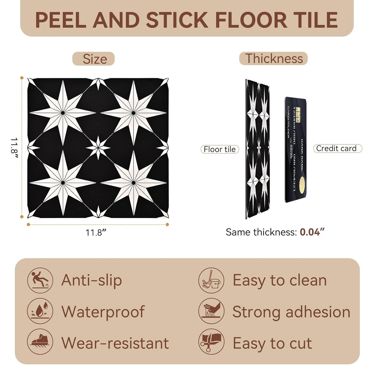 Peel and Stick Floor Tiles, Vinyl Flooring Waterproof for Bathroom Kitchen Bedrooms Living Room Fireplace Wall RV (10, White, 11.8" x 11.8")
