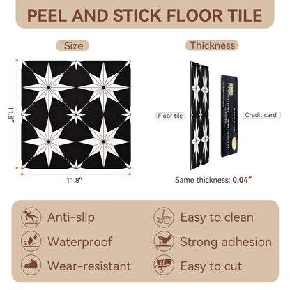 Peel and Stick Floor Tiles, Vinyl Flooring Waterproof for Bathroom Kitchen Bedrooms Living Room Fireplace Wall RV (10, White, 11.8" x 11.8")