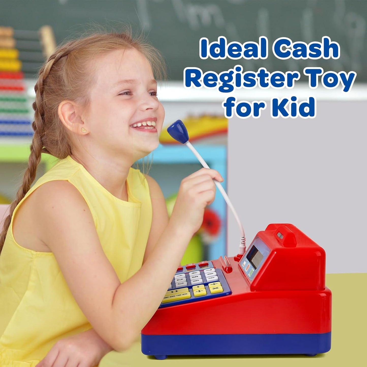 Calculator Cash Register Toy Gift for Kids Age 3, 4, 5, 6, 7, 8+ Year Old, 103 Pcs Pretend Grocery Store Playset with Toy Cash, Microphone, Credit Card, Play Cash Register for Toddlers 4-8, Silvery