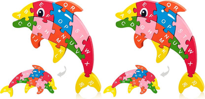 LovesTown Wooden Puzzles for Kids, Double Sided Giraffe Jigsaw with Alphabet & Numbers, Montessori Educational Toy for Toddlers, Chunky Animal Gift