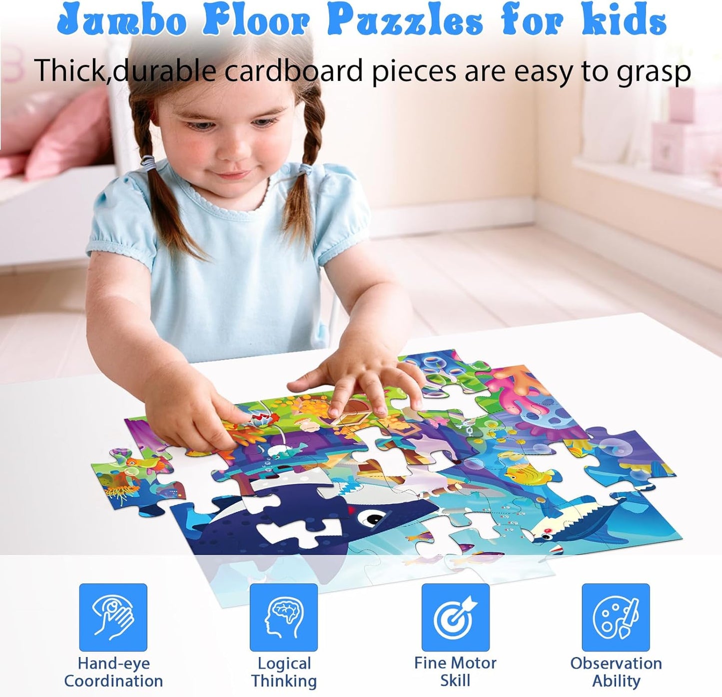 Jumbo Floor Puzzle for Kids, Large Jigsaw Puzzles 24 Piece for Kids Ages 3-5,Preschool Learning & Education Toys, Gifts for 4-8 Year Old Boys and Girls (Jungle Animals)