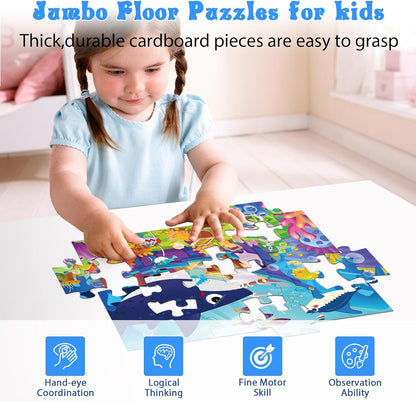Jumbo Floor Puzzle for Kids, Large Jigsaw Puzzles 24 Piece for Kids Ages 3-5,Preschool Learning & Education Toys, Gifts for 4-8 Year Old Boys and Girls (Jungle Animals)