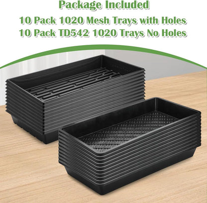 RooTrimmer 10 Pack 1020 Mesh Trays, Extra Strength 1020 Mesh Bottom Trays with Holes, 20'' x 10'', Heavy Duty Propagation Flats for Microgreens, Seed Starting, Soil Blocks, Hydroponics & Wheatgrass