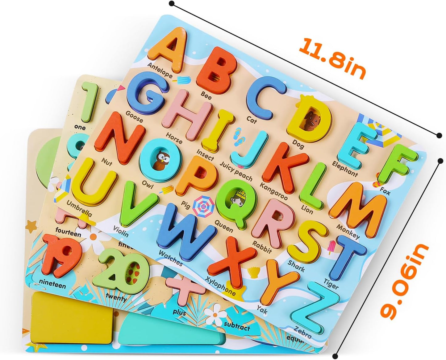 Wooden Puzzles for Toddlers, Voamuw Alphabet Number Shape Learning Education Preschool Toys for Kids Ages 3-6 Years Old (Set of 3)