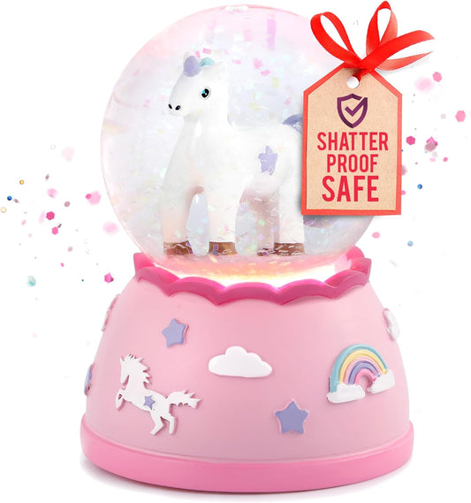 Shatterproof Unicorn Snow Globe for Girls - Handpainted with Musical Melody - Plastic Snow Globes for Kids - Unbreakable Snow Globe - Child Safe