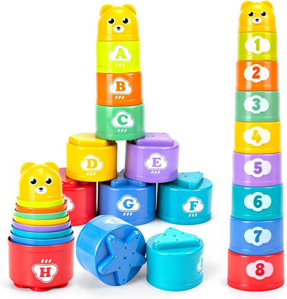 Stacking Cups Toys for Toddlers 1-3, Baby Toys Stacking Cups & Teething Toy for Babies 6-12 Months Montessori Educational or Bath Fun Stacking Blocks for Toddlers 1-3