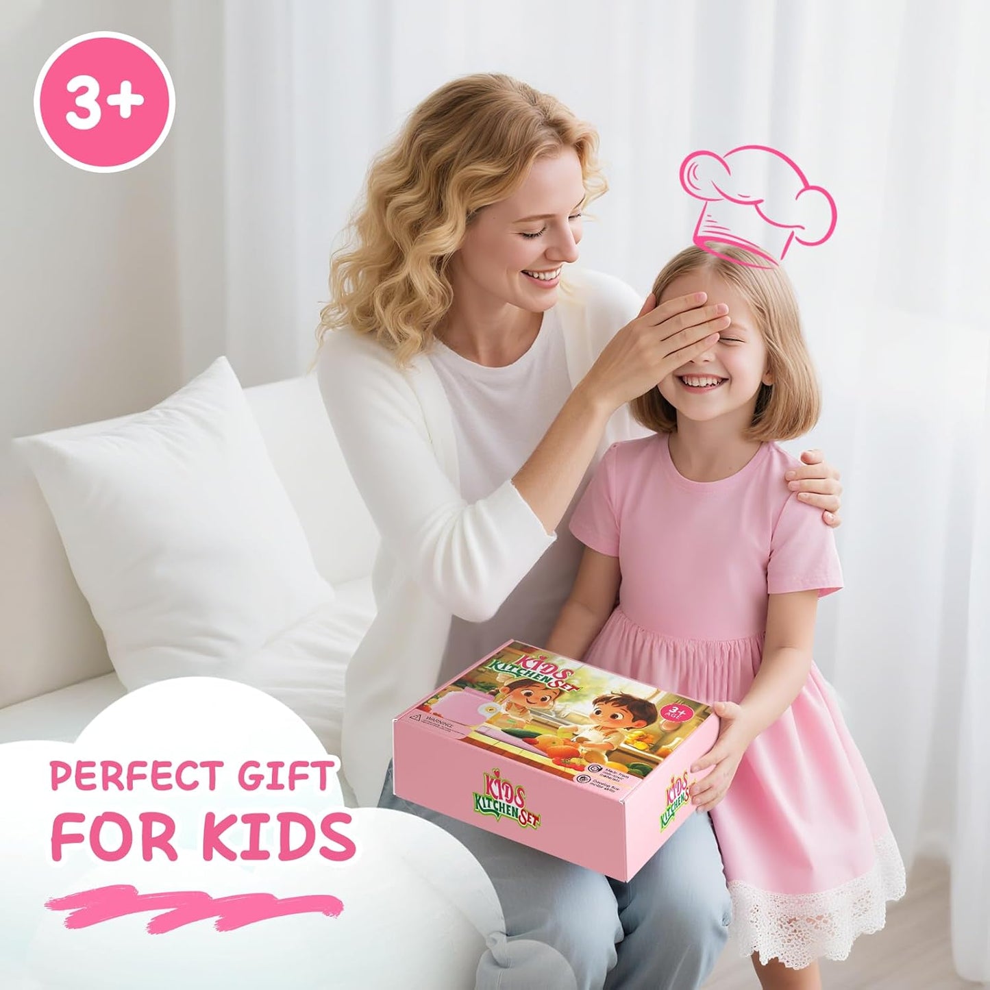 Kids Kitchen Knife Set for Real Cooking with Storage Box Pink, Montessori Kitchen Toy with Cutting Board, Plastic Toddler Knives, Peeler, Wooden Safe Knife for Age 3 4 5 6 7 8