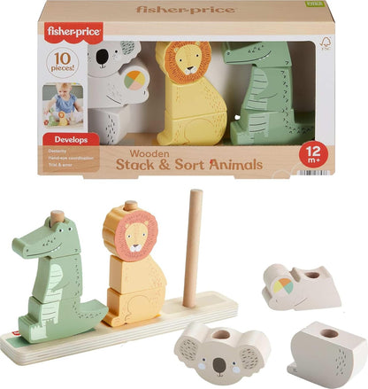 Fisher-Price Wood Toddler Toy Veggie Stacker, Tiny Garden Wooden Sorting & Stacking Activity for Preschool Kids Ages 18+ Months (Amazon Exclusive)