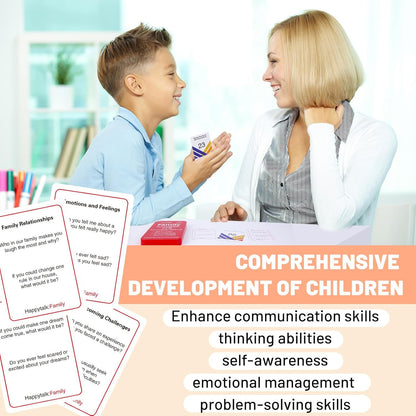 Happytalk Conversation Cards for Kids - 200 Engaging Questions for Family Game Night, Road Trips & Therapy Games, Perfect for Quality Family Time & Fun Conversations
