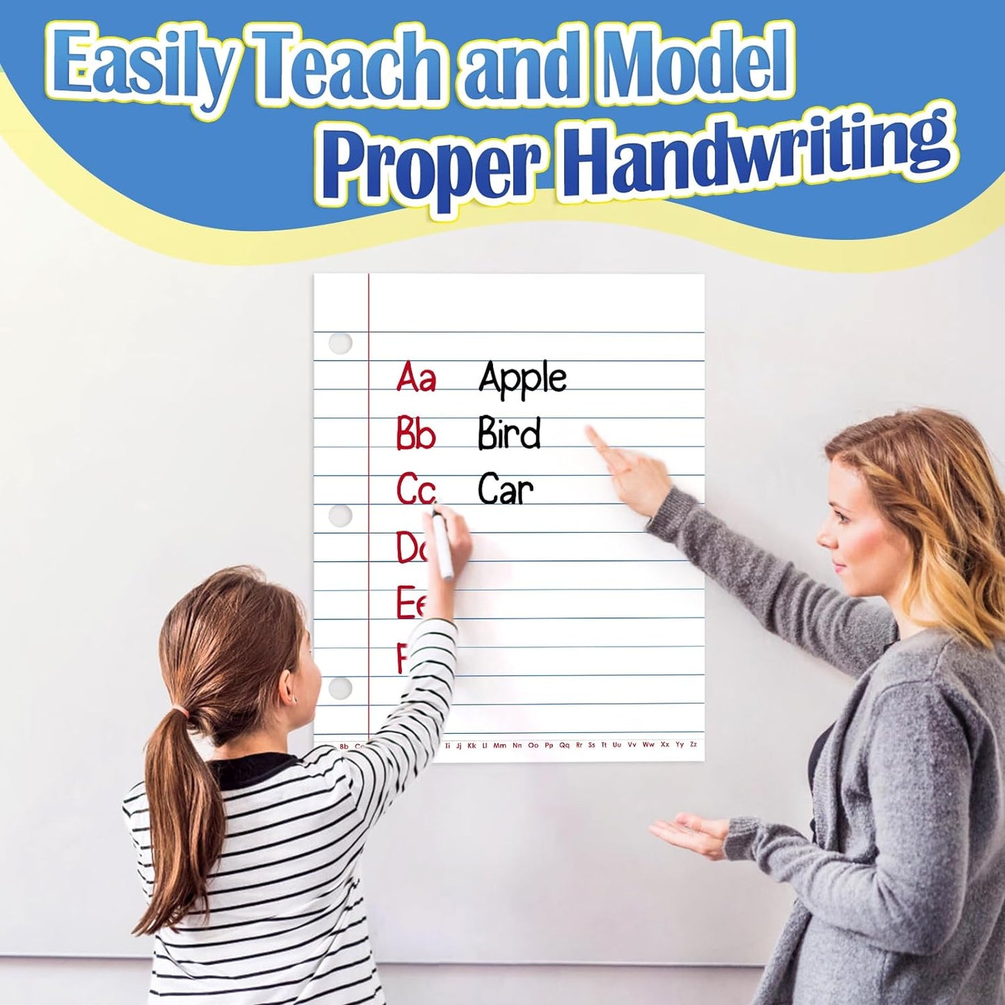 Aizweb Giant Magnetic Lined Notebook Paper,2 Dry Erase Sheets,Total Area 17" x 21.5",Handwriting Practice for Classroom Whiteboard,Chart Paper Teacher Must Have Homeschool Teaching Supplies