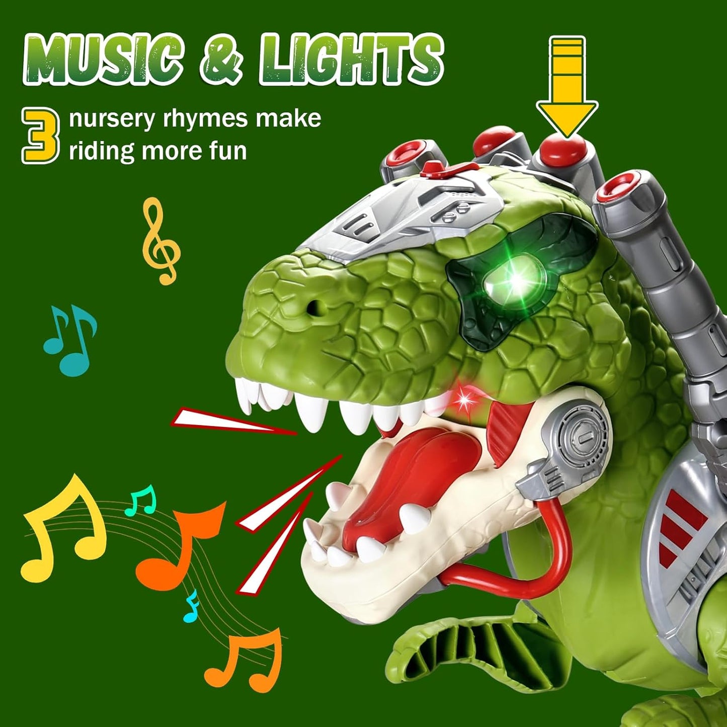Kids Electric Dinosaur Ride On Toys, Toddler Ride On Cars with Music, Light & Smoke, Preschool Kids Scooter Foot-to-Floor Walker, Toddler Electric Car Toy Chrismas Birthday Gifts Indoor Outdoor,Yellow