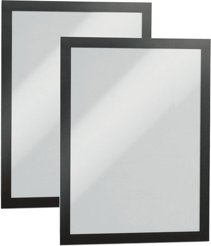Durable Duraframe Self Adhesive Magnetic Sign Holder in Half Letter-Size 5.5" x 8.5" Inches - Black Frame - Pack of 2
