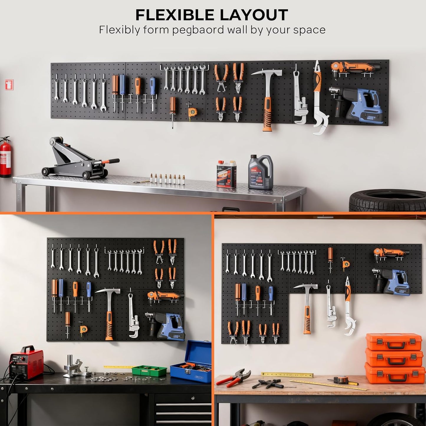 INCLY 70PCS Pegboard Wall Organizer, 4PCS Metal Peg Board Panels with 66PCS 1/4" Pegboard Hooks Accessories Kit, Black Peg Board for Walls Home, Garage Tool Storage, Workbench Organization