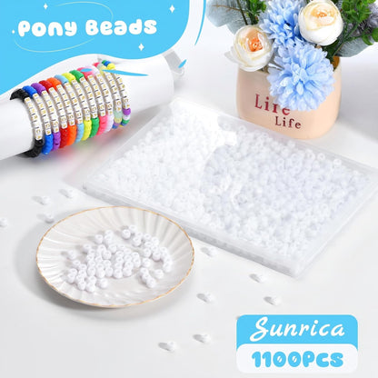 1100Pcs Red Pony Beads 6x9mm Large Hole Plastic Hair Beads for Braids, Kandi Bracelets, Keychains, Jewelry Making