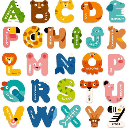 Mideer Large Magnetic Letters for Toddlers 1-3, 26 PCS Cute Animal Alphabet Magnets Fridge Toy Set - Colorful Uppercase ABC Learning Magnets, Educational Preschool Spelling Toys for Kids 3-5 Years