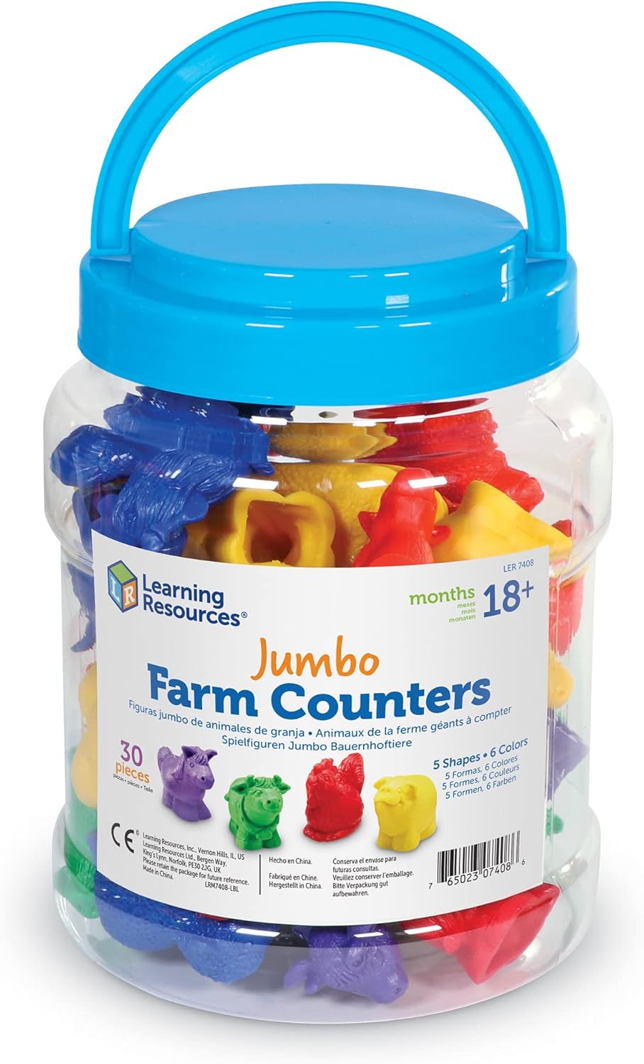 Learning Resources Jumbo Farm Counters, Farm Animals - 30 Pieces, Ages 18+ months Toddler Learning Toys, Preschool Toys, 5 Animals in 6 Colors
