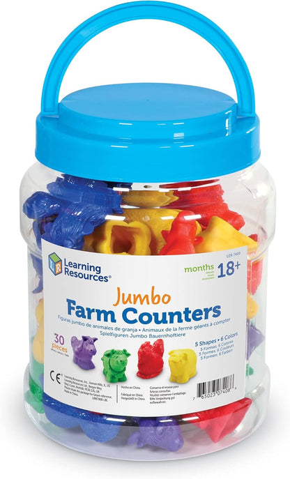 Learning Resources Jumbo Farm Counters, Farm Animals - 30 Pieces, Ages 18+ months Toddler Learning Toys, Preschool Toys, 5 Animals in 6 Colors