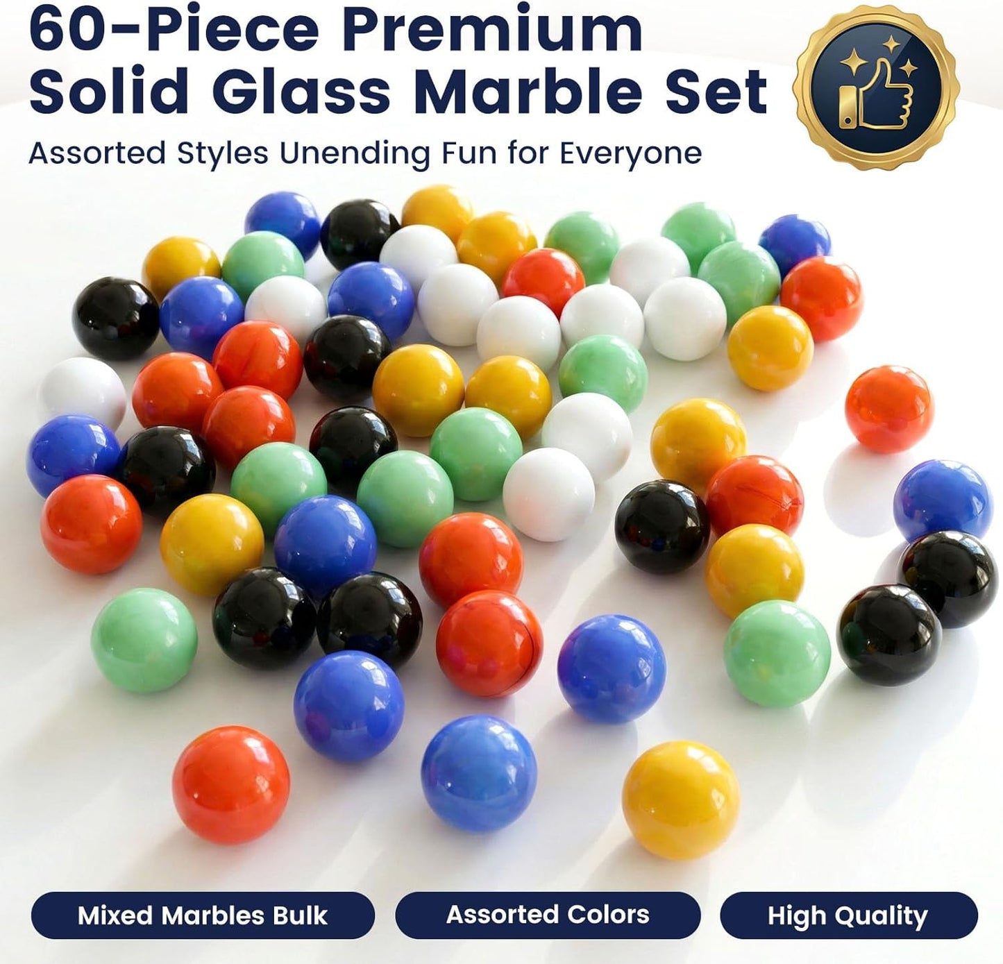 POPLAY 60PCS Glass Marbles Set, for Marble Board Game Chinese Checkers Board Game, 5/8Inch, 6 Colors