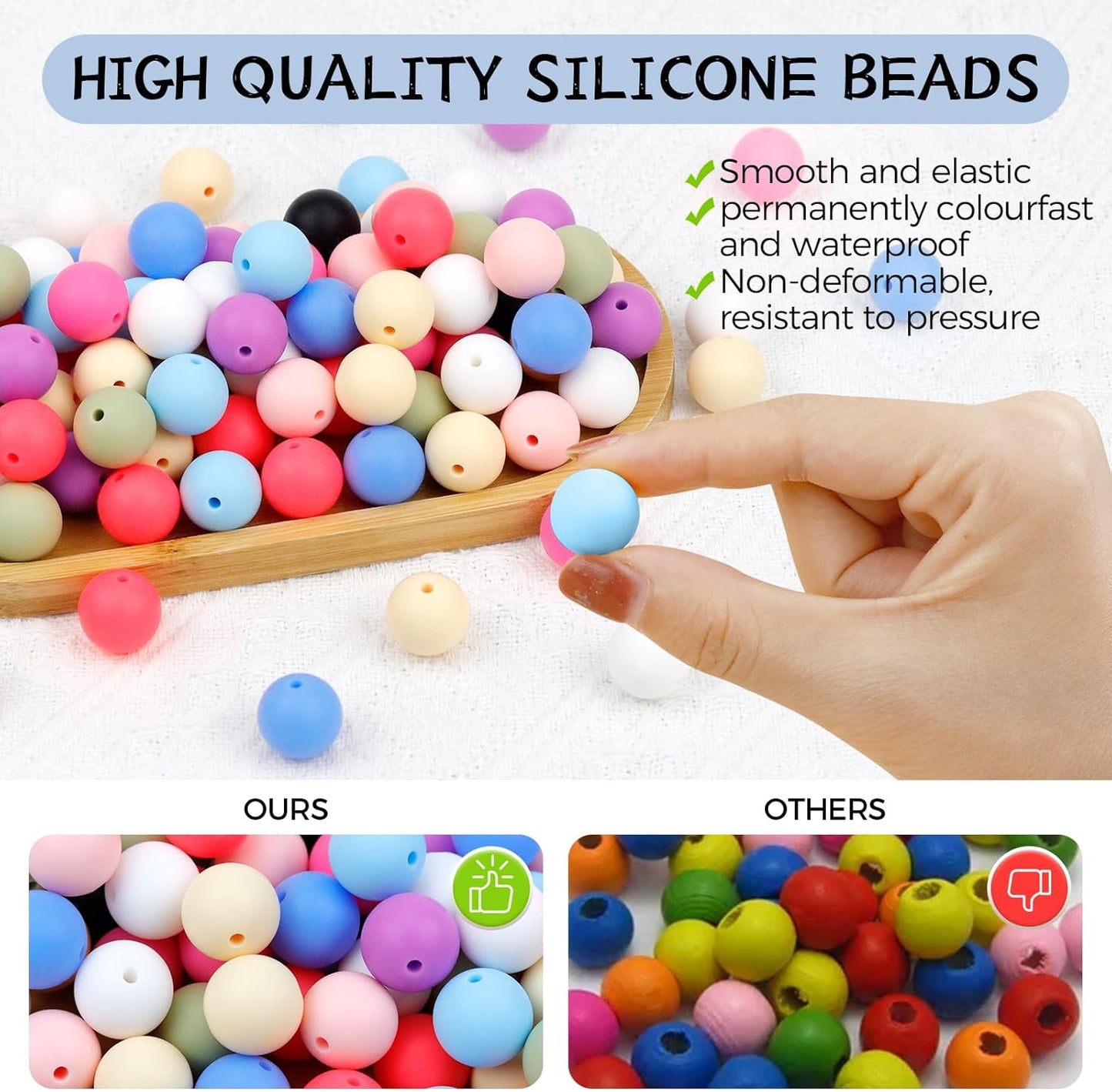 120PCS FIVEIZERO Silicone Beads for Keychain Making, 15mm Glacier Gray Round Silicone Rubber Focal Beads Bulk for DIY Crafts, Bracelets, Necklaces, and Pens