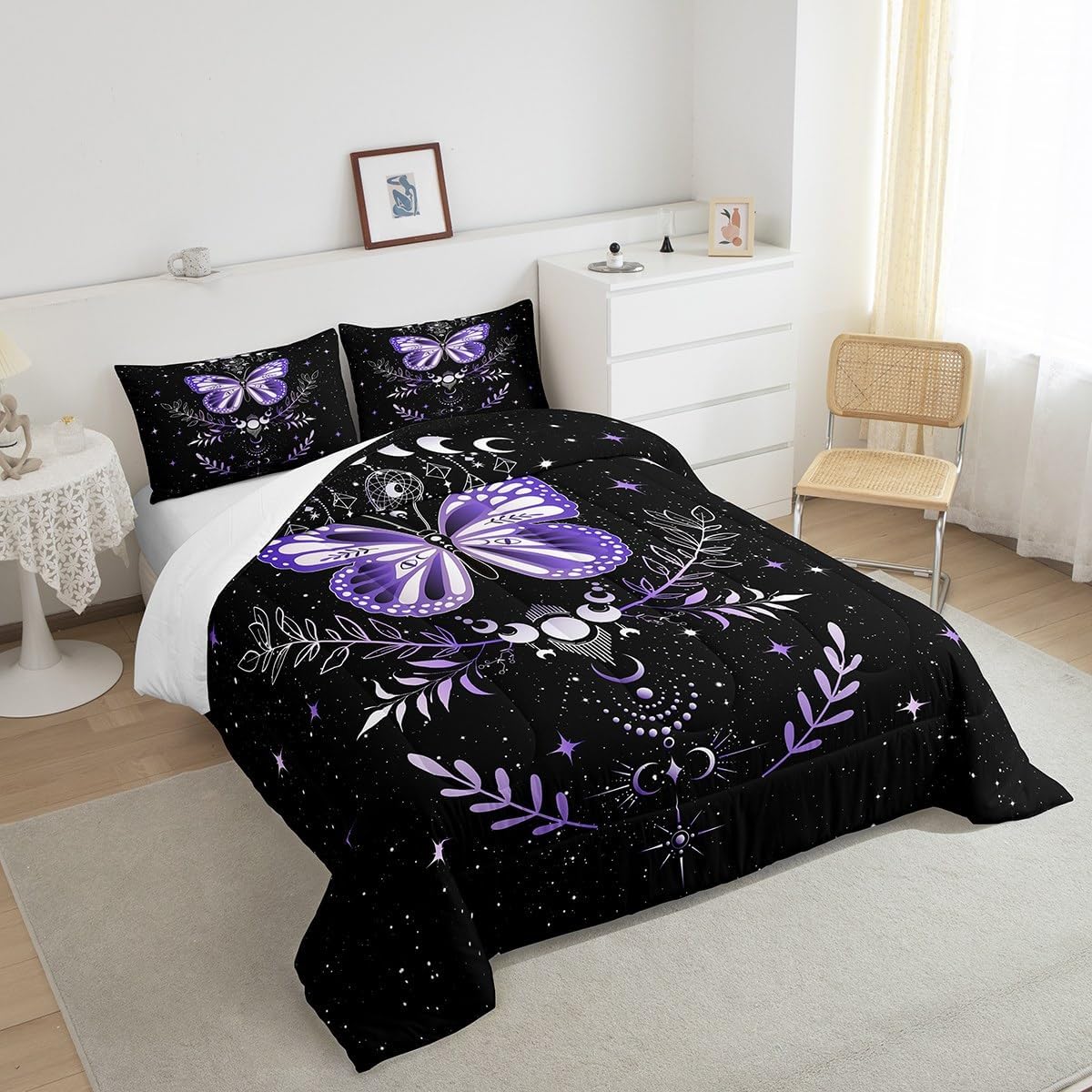 Castle Fairy Drum Kit Comforter Set,Musical Instruments Bedding Set for Kids Girls Women,Adults Rock Music Comforter,Neon Lighting Quilted Duvet Set Bedroom Collection Twin Size 2Pcs