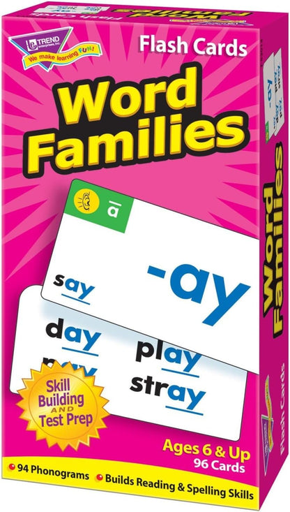 Trend Enterprises: Word Families Skill Drill Flash Cards, Content-Rich Cards to Practice and Master, Great for Skill Building and Test Prep, 96 Cards Included, Ages 6 and Up
