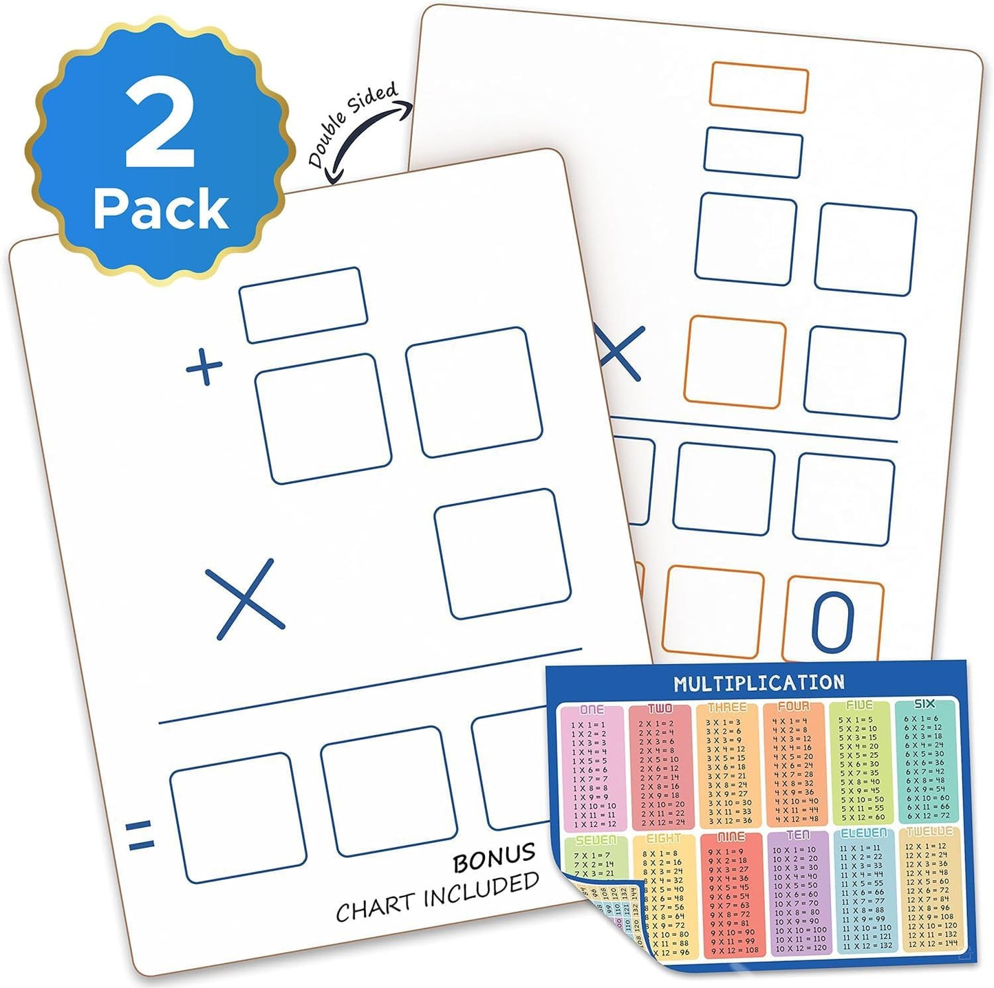 SCRIBBLEDO Dry Erase Long Multiplication Board 9"x12" Double Sided Practice Whiteboard with 2x1 & 2x2 Digit Multiplication for Home, School, Classroom Math Manipulatives for All Ages