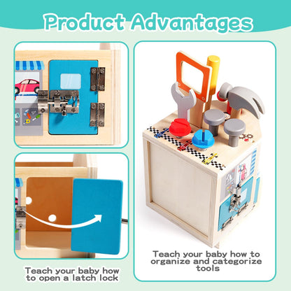 GAIETYDIY Toddler Tool Set - 33 PCS Wooden Kids Tools with Box/Bench/Tool House, Montessori Educational Pretend Play Preschool Toys Gifts for 3 Year Old Boy Girl Kids, STEM Fine Motor Skills Tool Set