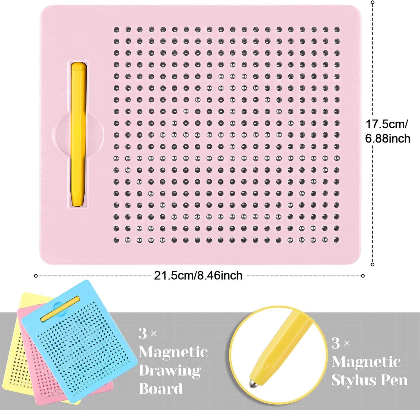 Yexiya 3 Pcs Magnetic Drawing Board for Kids, Toddler Travel Drawing Kit Magnet Sketch Thread Board with Stylus Pen and Beads Toy for Child Quiet Time Activities (7 x 8.5 Inches,Blue)