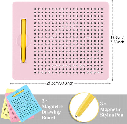 Yexiya 3 Pcs Magnetic Drawing Board for Kids, Toddler Travel Drawing Kit Magnet Sketch Thread Board with Stylus Pen and Beads Toy for Child Quiet Time Activities (7 x 8.5 Inches,Blue)