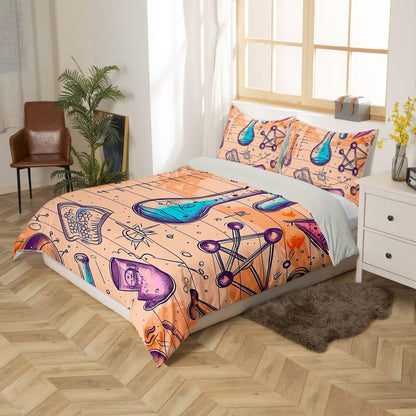 Erosebridal Chemistry Lab Bedding Set Twin Size Chemical Equation Duvet Cover for Boys Girls Chemical Elements Science Theme Comforter Cover Teens Kids Science Students Bedding School Dorm Room Decor