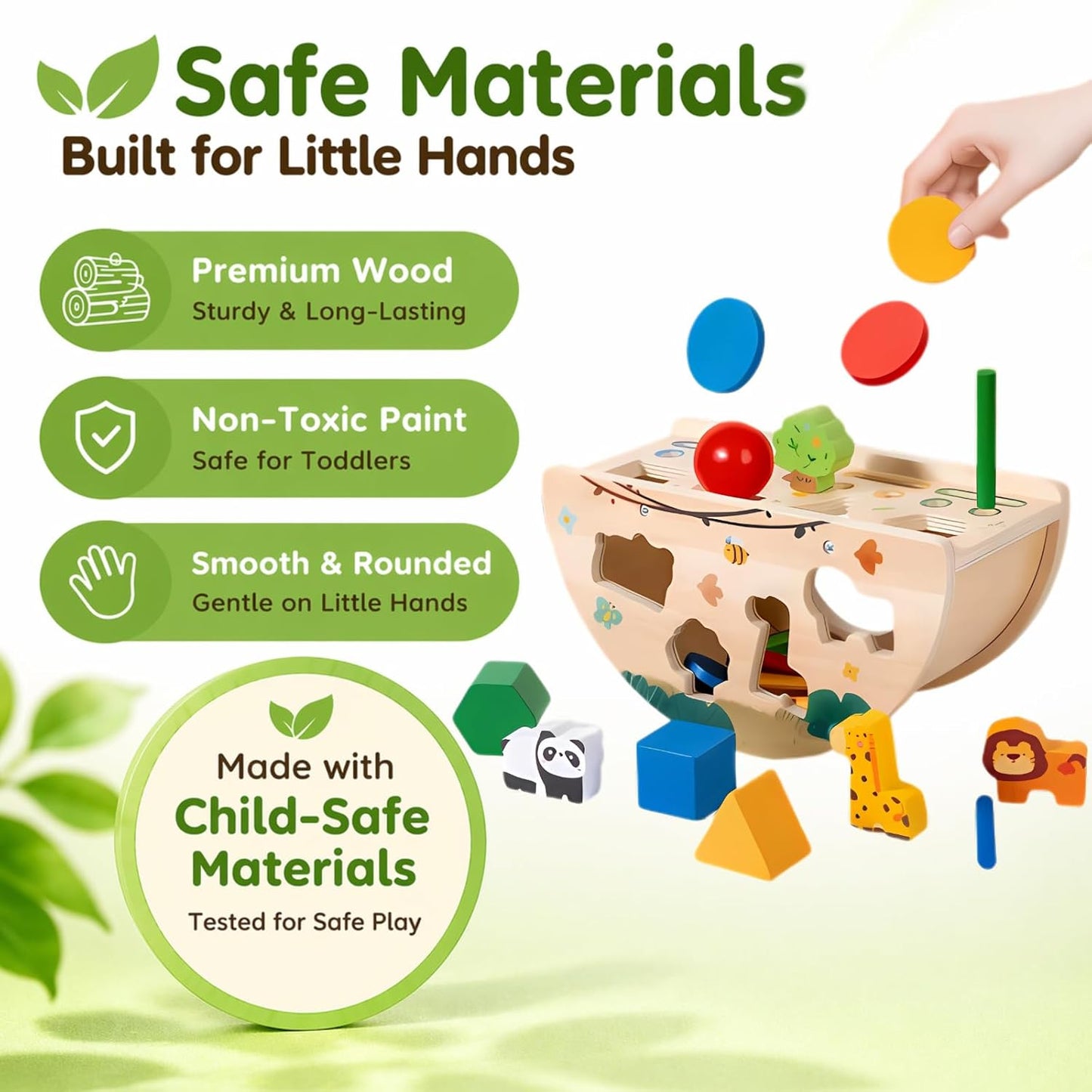 Montessori Busy Box for Toddlers 1-3, Wooden Object Permanence Coin Box with Shape Sorter & Animal Matching, Sensory Fine Motor Learning Toy with Wobble Base, Gift for 1 2 3 Year Old