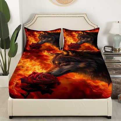 Manfei Musical Kids Fitted Sheet Full Size, MusicalGuitar Radio Drum Kit Headset Print Bedding Set 3pcs for Boys Girls, Rock Music Bed Cover with 2 Pillowcases, Soft Polyester Bedding, No Top Sheet