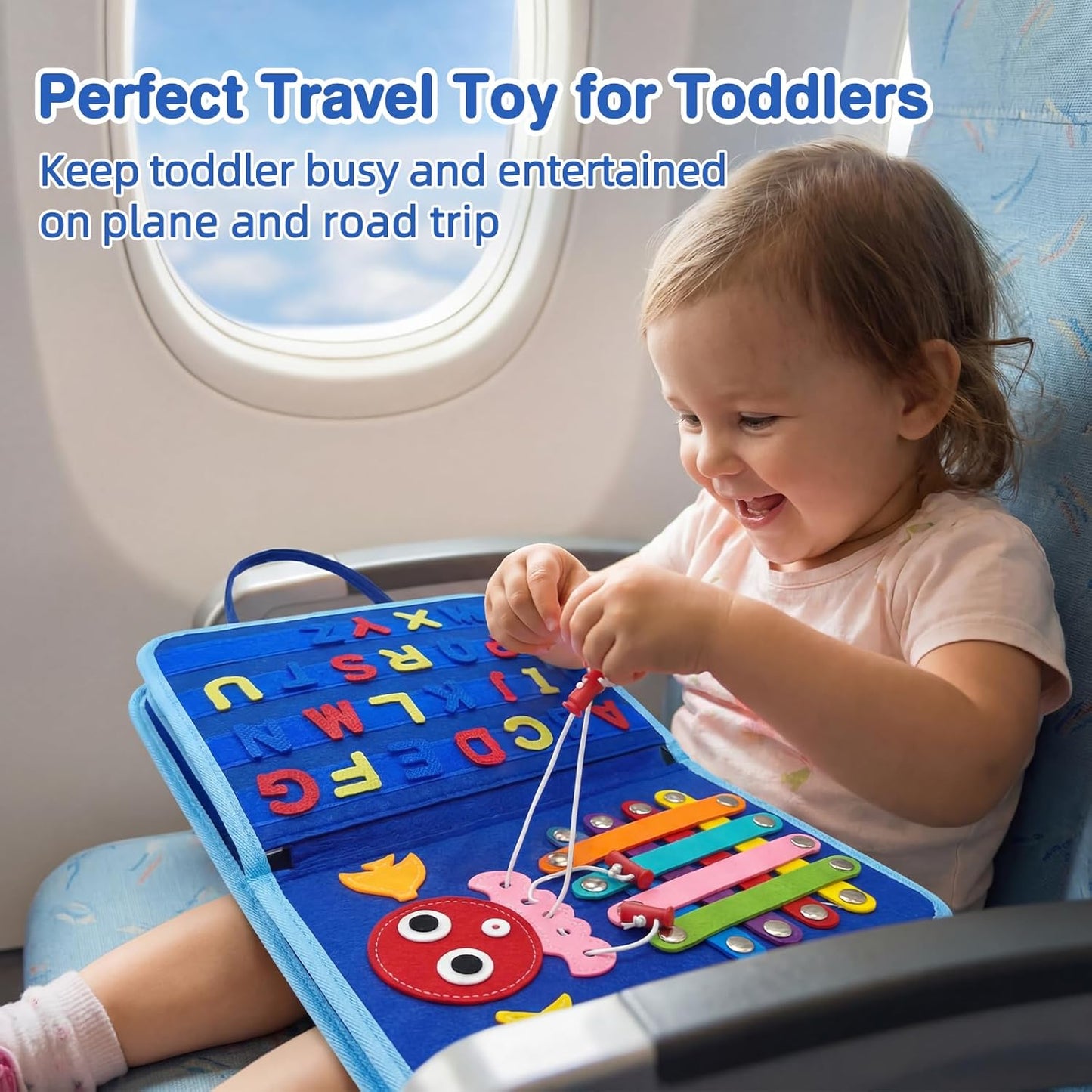 Busy Board Montessori Toys for Toddlers 1-3, 2-4, Boys Birthday Gift, Educational Activity Busy Books Sensory Learning Toys, Travel Toys for Airplane Car