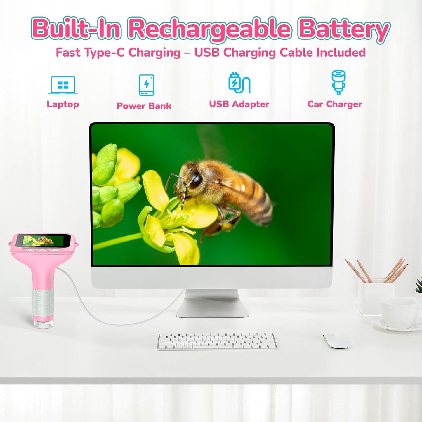 3.0" Screen Digital Microscope for Kids: 1000X Rechargeable Mini Pocket Portable Miniscope Magnifying Glass 4K Coin Jewelry Loupe Edu Science STEM Toy Xmas Gift 4-12 Boys Girls