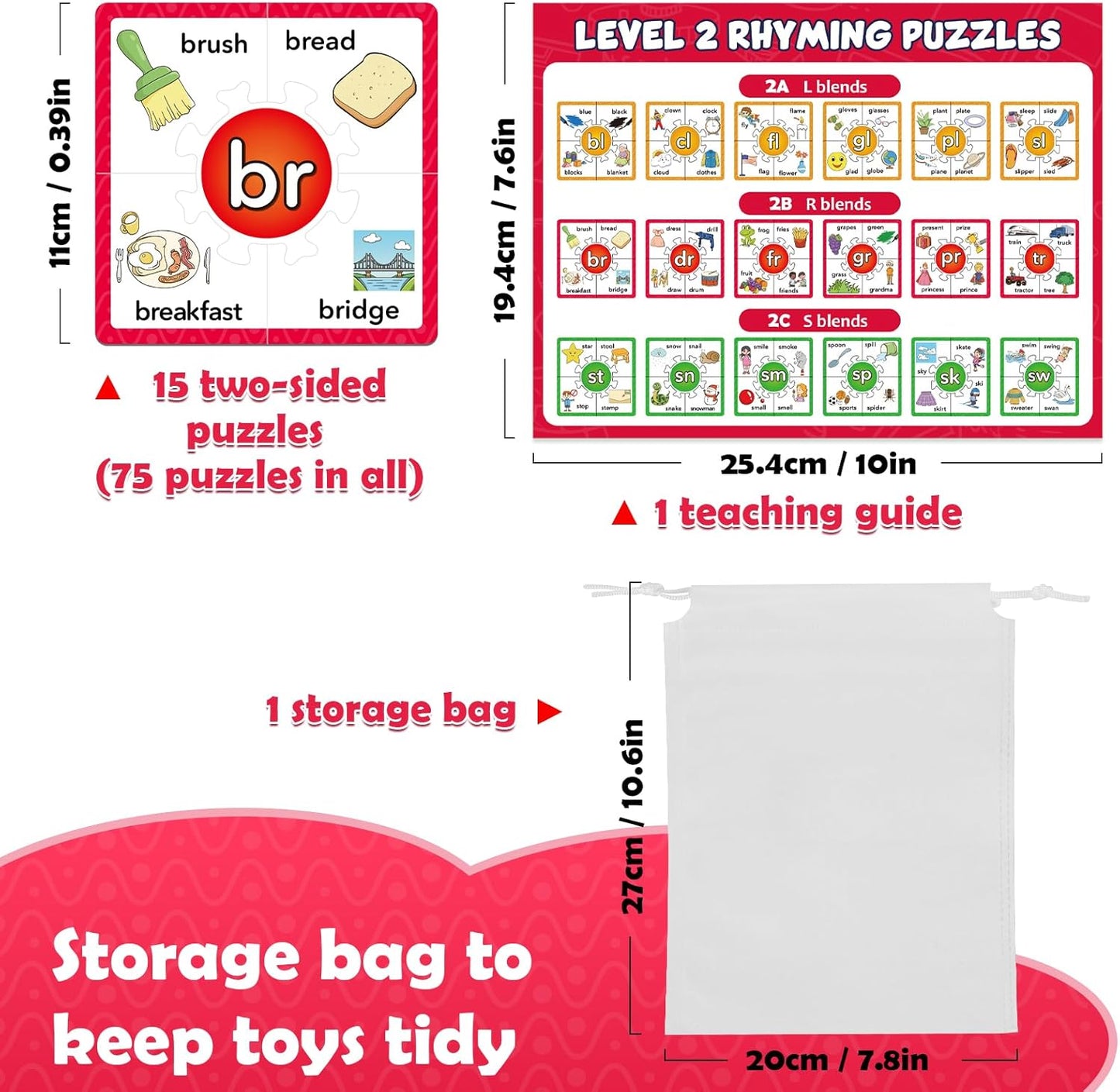 Torlam Phonics Puzzle, Rhyming Games Phonics Games Flash Cards for Kids Toddler, Learn to Read Spelling Reading Sight Words, Long Vowel Silent E Site Words for Preschool Kindergarten Homeschool