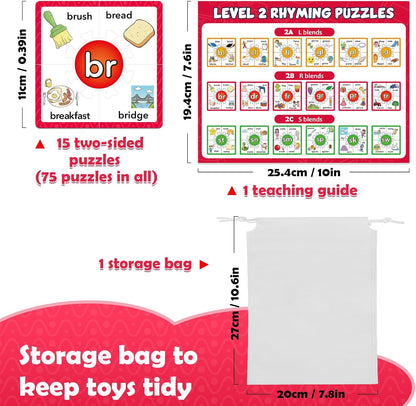 Torlam Phonics Puzzle, Rhyming Games Phonics Games Flash Cards for Kids Toddler, Learn to Read Spelling Reading Sight Words, Long Vowel Silent E Site Words for Preschool Kindergarten Homeschool