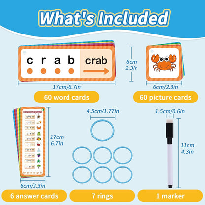 Phonics Games Flash Cards for Kids, CVC Word Games, Educational Speech Therapy Toys for Toddlers, Learn to Read & Spell, Preschool Kindergarten Learning Activities, Homeschool Essentials