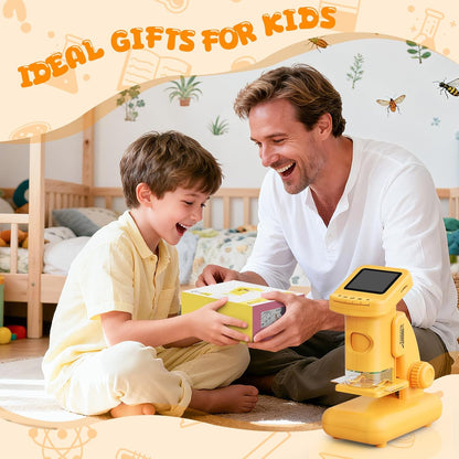 1200X Microscope for Kids, 2 in 1 Handheld & Desktop Digital Microscope with 9 Slides Science Kit, Portable Microscope HD Screen Video Record, STEM Educational Toys Gifts for Ages 3-12 Boys Girls