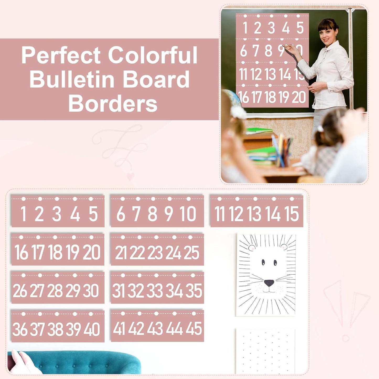 Number Line for Classroom Wall (-20 to +120) Boho Heart Shape Number Bulletin Board for Students Math Learning Boho Bulletin Border Decor Numbers Boarder Strips for Home School