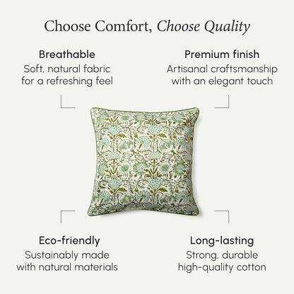 CPC 100% Cotton Throw Pillow Covers 18x18 Inch, Set of 2 Green Block Print Pattern Couch Pillow, Cute Boho Decorative Pillows for Living Room, Bedroom with Hidden Zipper- Agate Green