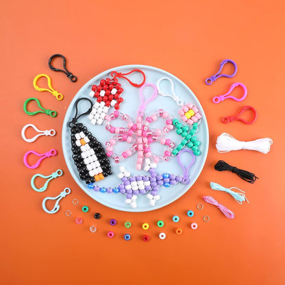 Happy makers Beads for Crafts, 12 Designs Pony Beads Keychain Making Kit with Letter Beads, Bead Pets Art Crafts,Includes Instructions, Cording, Keychains & Bags,Stickers DIY Craft Kits for Beginners