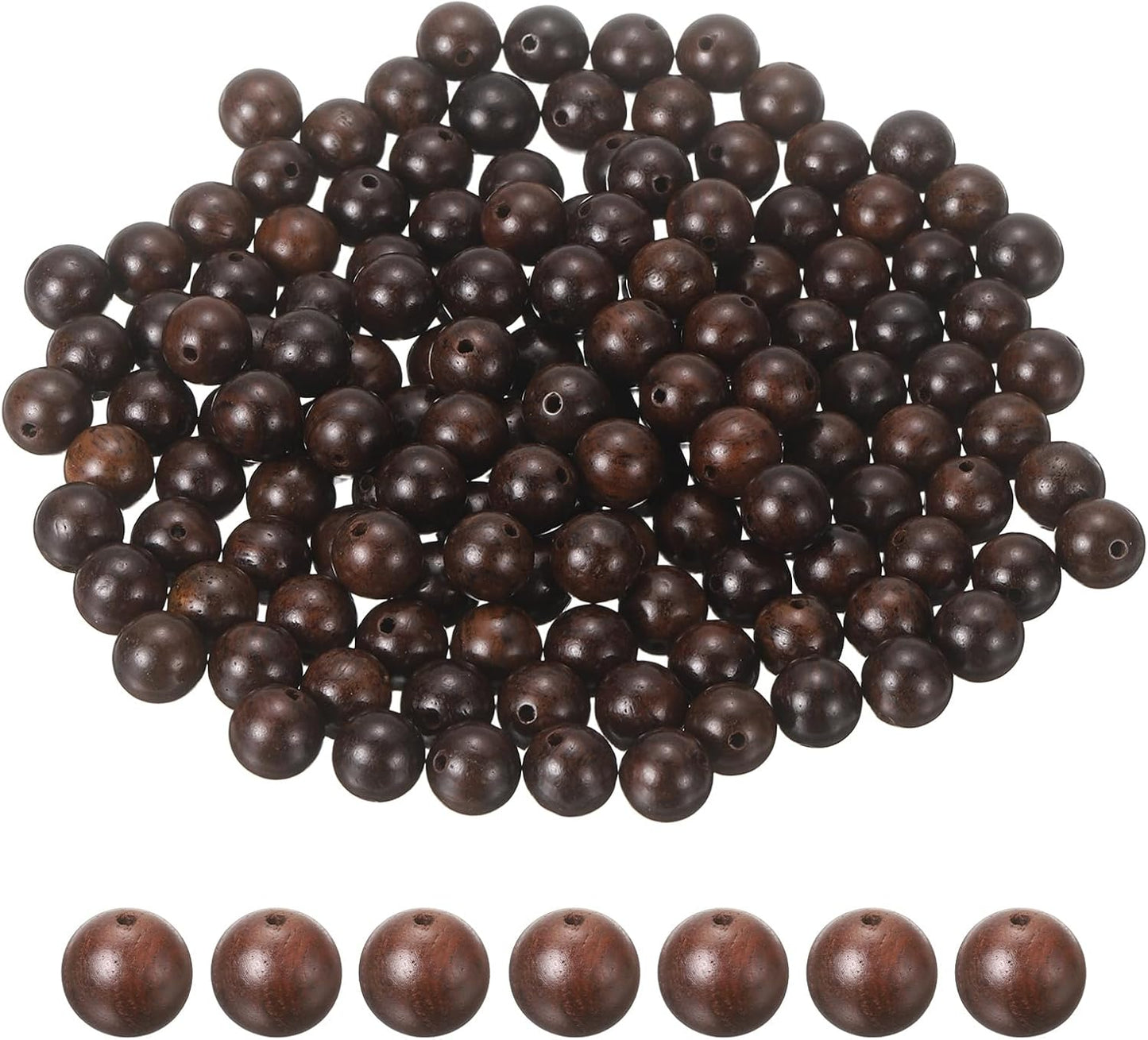 HARFINGTON 200pcs Round Wooden Beads, 10mm Dia Small Wood Beads for DIY Crafts, Bracelet, Wristlet, Necklace, Jewelry Making, Khaki Brown&Black