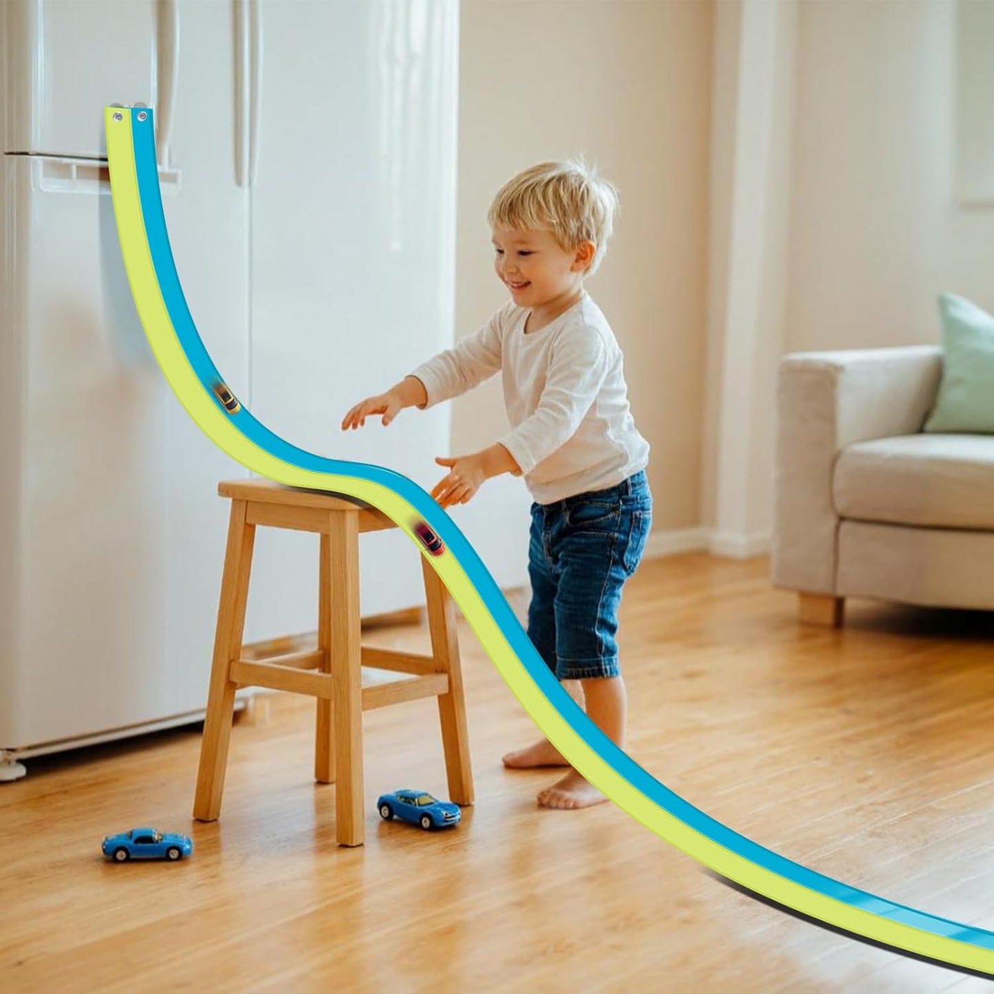 Flex Tracks 15 Ft for Kids Starter Set, Flexible Race Car Ramp Track with Suction Cups Compatible with Diecast 1/64th Cars for Ages 3 & Up (Black & Red)