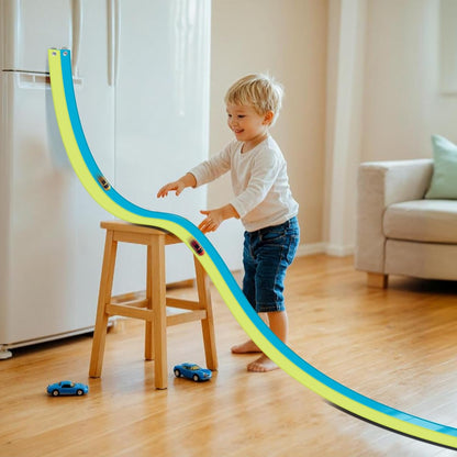 Flex Tracks 15 Ft for Kids Starter Set, Flexible Race Car Ramp Track with Suction Cups Compatible with Diecast 1/64th Cars for Ages 3 & Up (Black & Red)