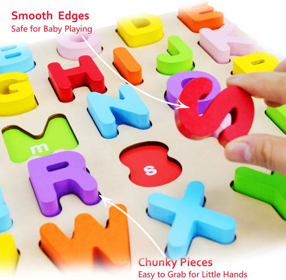 Alphabet Puzzle, WOOD CITY ABC Letter Puzzles for Toddlers 1 2 3 Years Old, Educational Learning Toys for Toddlers, Alphabet Toys with Puzzle Board & Letter Blocks, Best Gifts for Girls and Boys