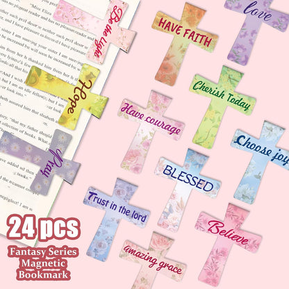 Magnetic Bookmarks - Tumwisk 24PCS Bible Bookmark Christian Bookmarks Cross Bookmark Book Magnets, Magnetic Cross Page Holders for Bibles Study, Religious Gifts for Teacher Students Book Lovers