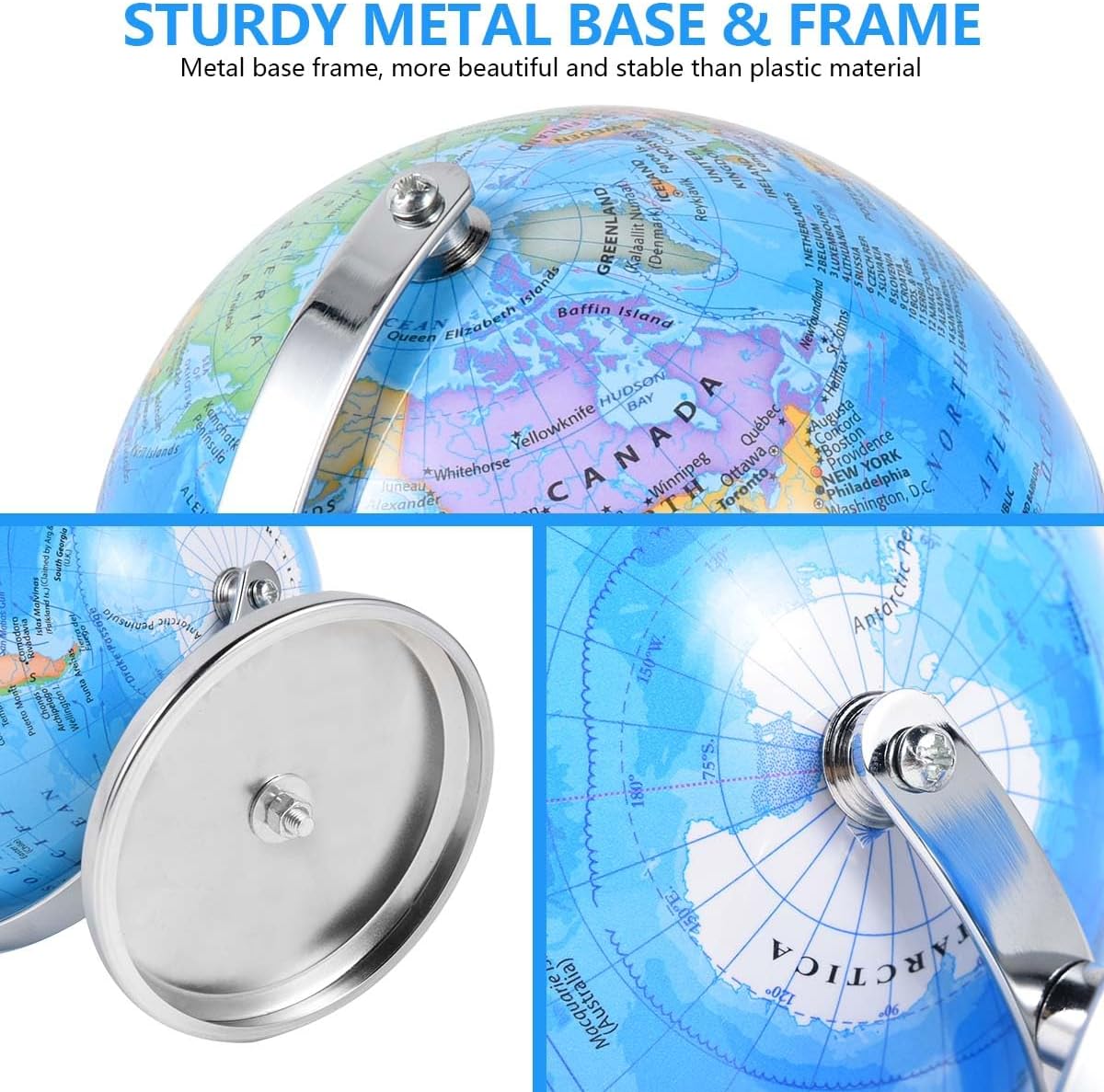 KISEER 6 Inch World Globe Rotating Earth Spinning Globe with Heavy Metal Stand for Kids Geography Classroom Education or Office Home Decorations