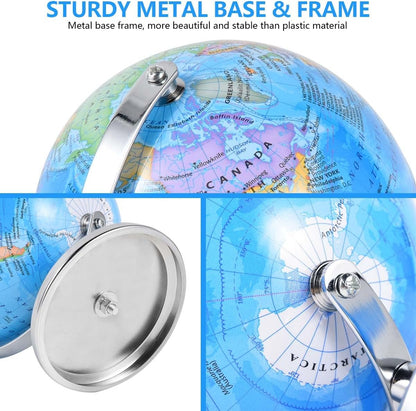 KISEER 6 Inch World Globe Rotating Earth Spinning Globe with Heavy Metal Stand for Kids Geography Classroom Education or Office Home Decorations